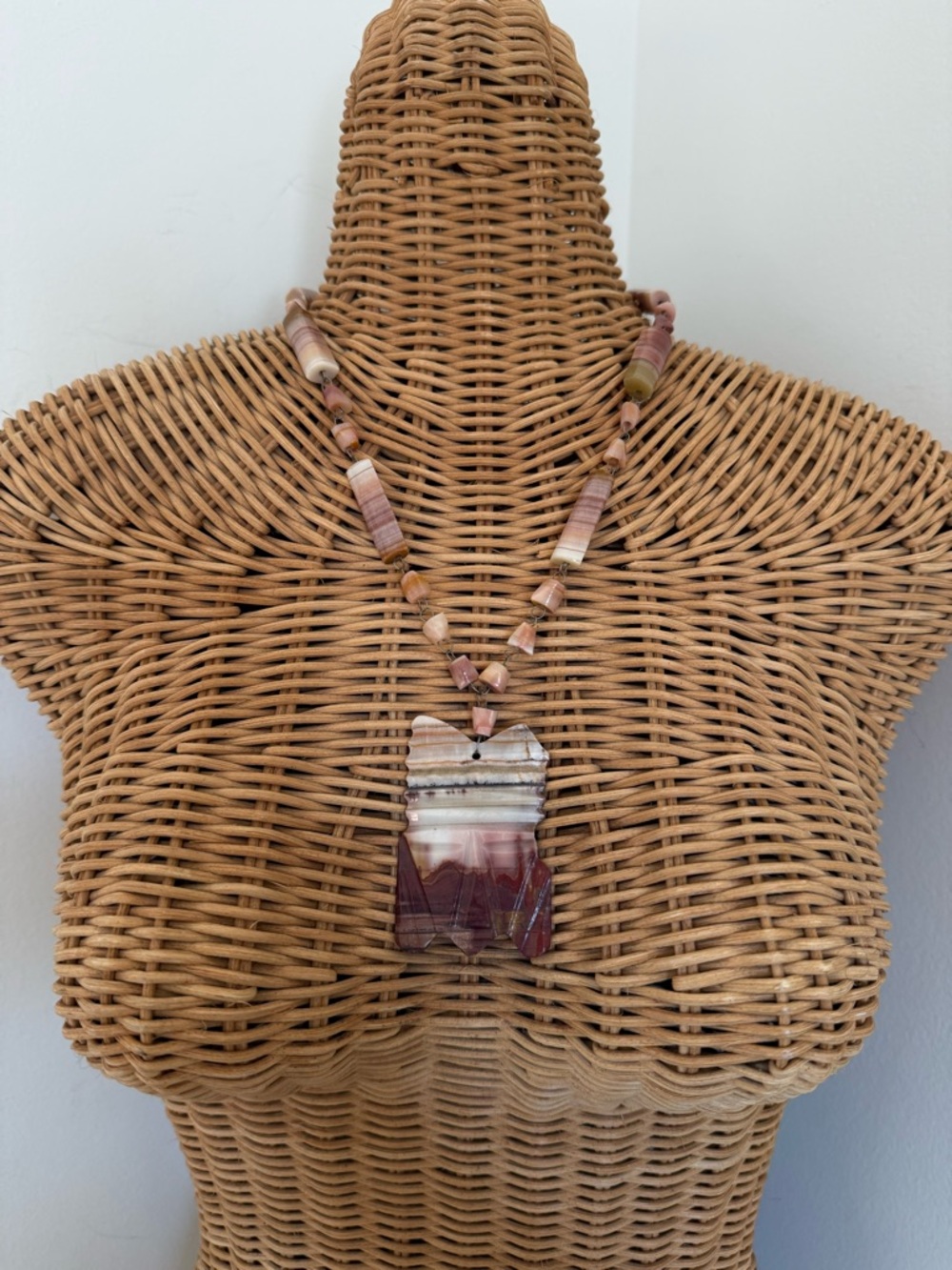 Pink and Cream Natural Stone Pendant Necklace